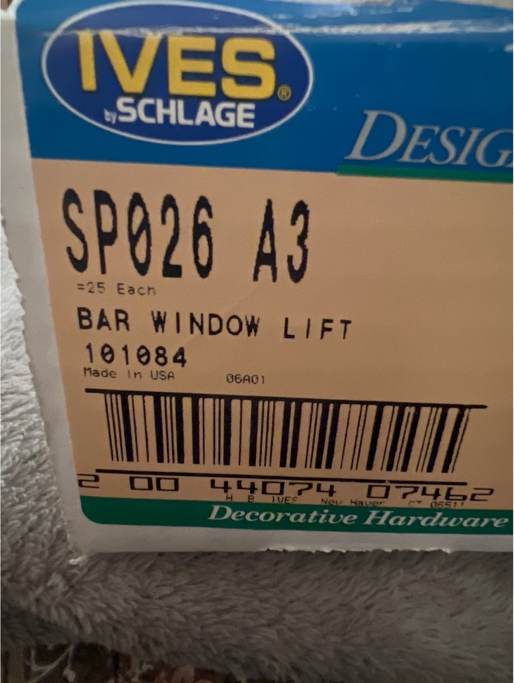 Lot of 25 Ives by Schlage SP026 A3 Bar Window Lift in Brass